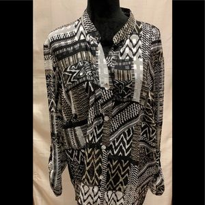 Ruby Rd Black and White Sheer Blouse